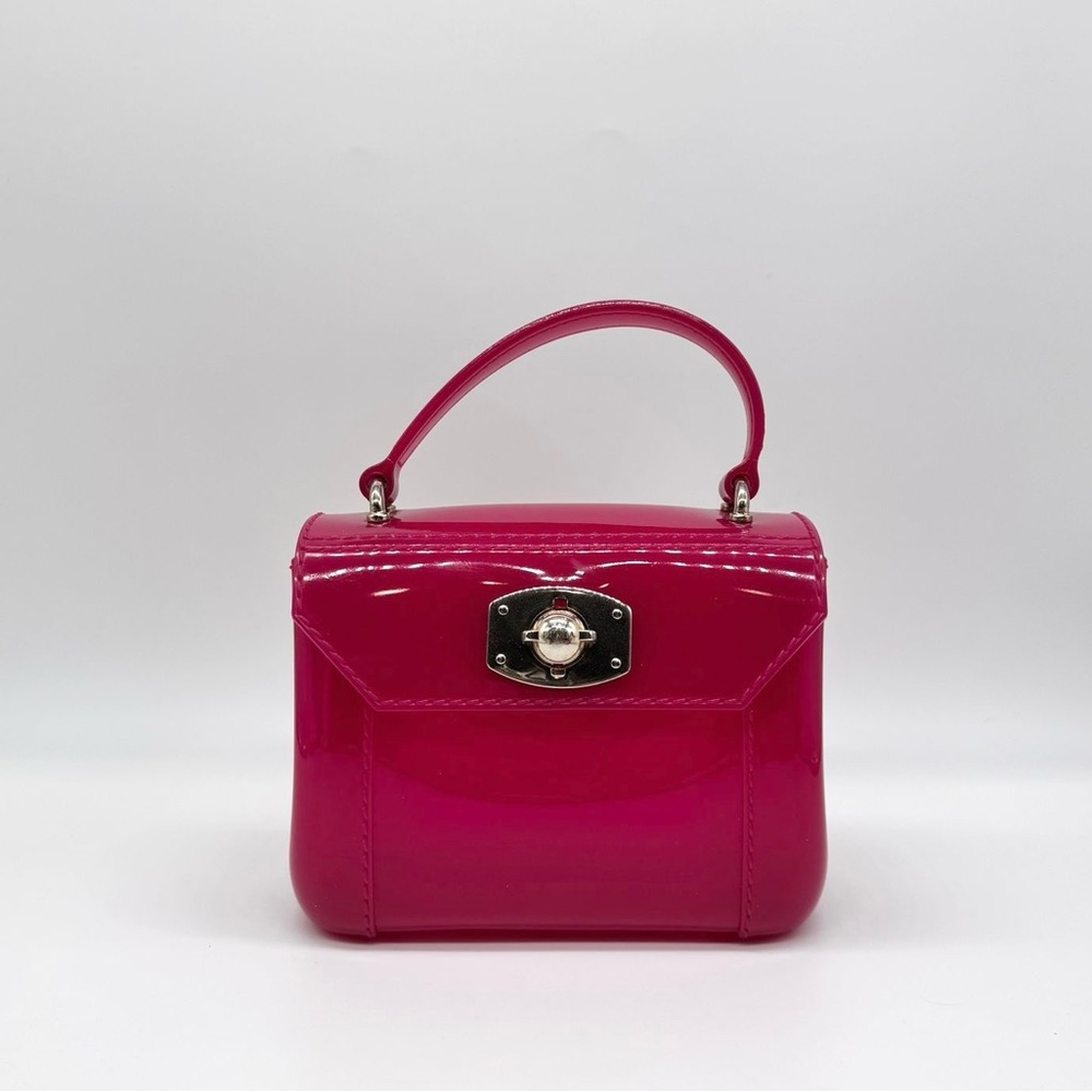 Furla Candy Mini Hot Pink Patent Mini Top-Handle Purse Gold Turn-Lock Preowned